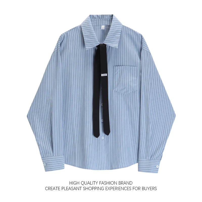 Japan Gray Pinstripe Shirt for Women Spring Autumn 2023 New Niche Loose Versatile Hong Kong Layered Blouse Underneath Chic Shirt