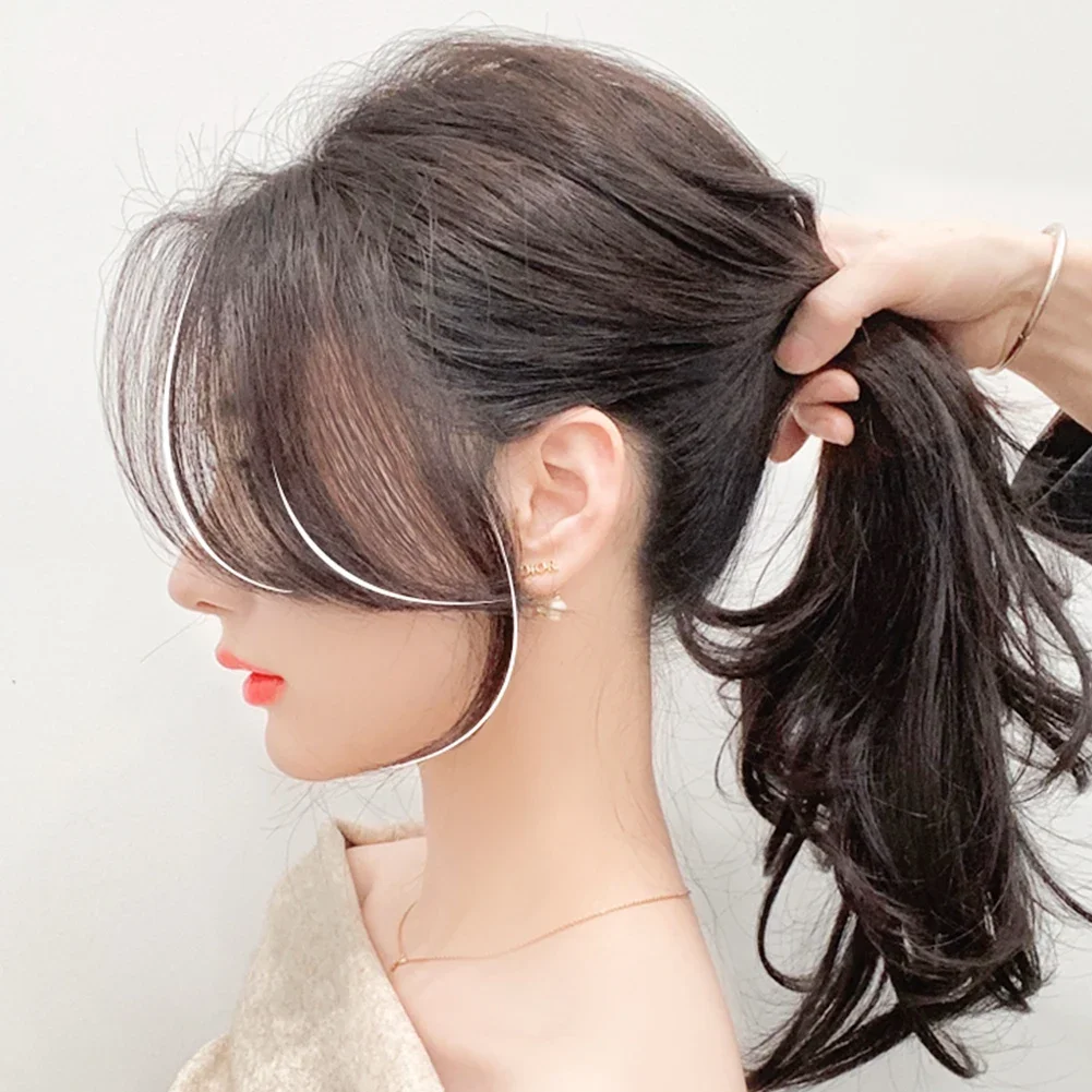 Synthesis Wig Middle-part Bangs Hair Extensions Clip In Forehead Natural Seamless French Oblique Bangs Eight-character Bangs Ext