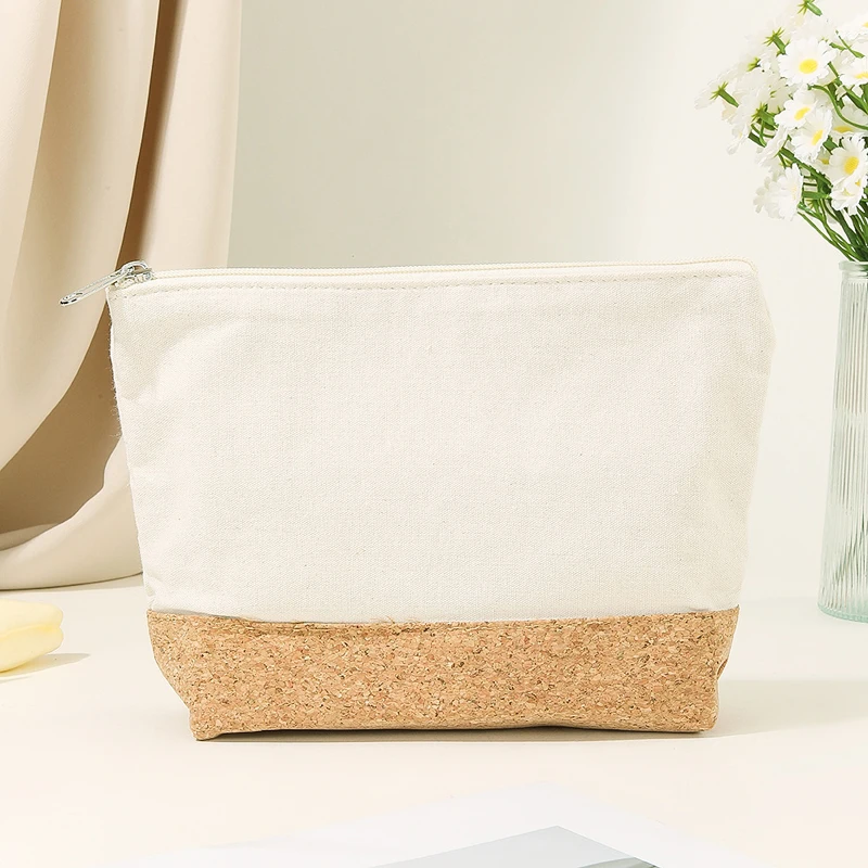 5pcs Cosmetic Bags Women Canvas Patchwork Cork Large Capacity Travel Storage Bag