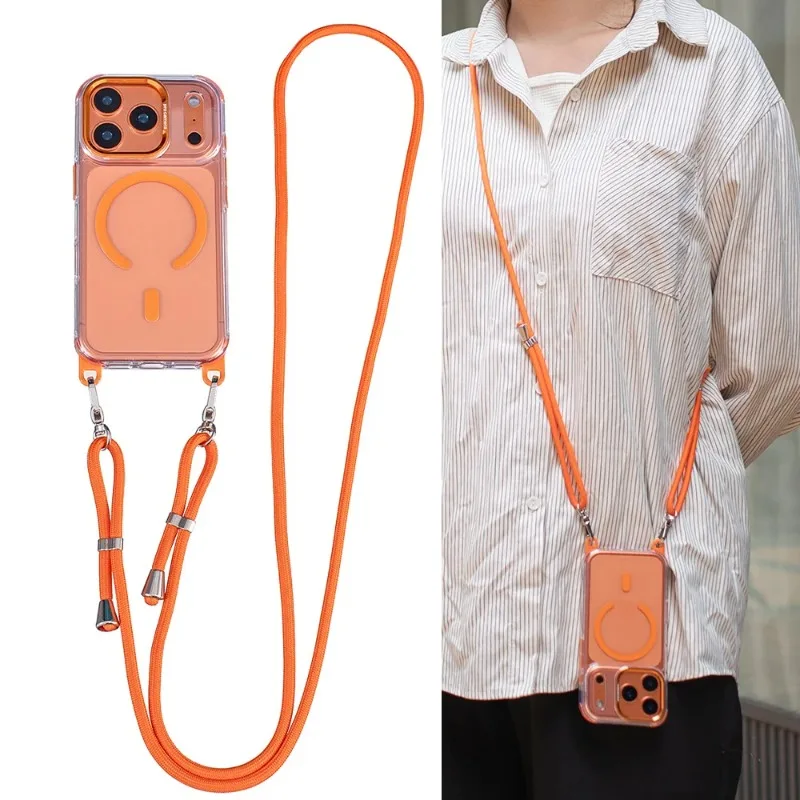 Crossbody Strap For Magsafe Clear Corners Lanyard Phone Case For iPhone 16 17 18 14 15 13 Pro Max  Anti-Shock Cover