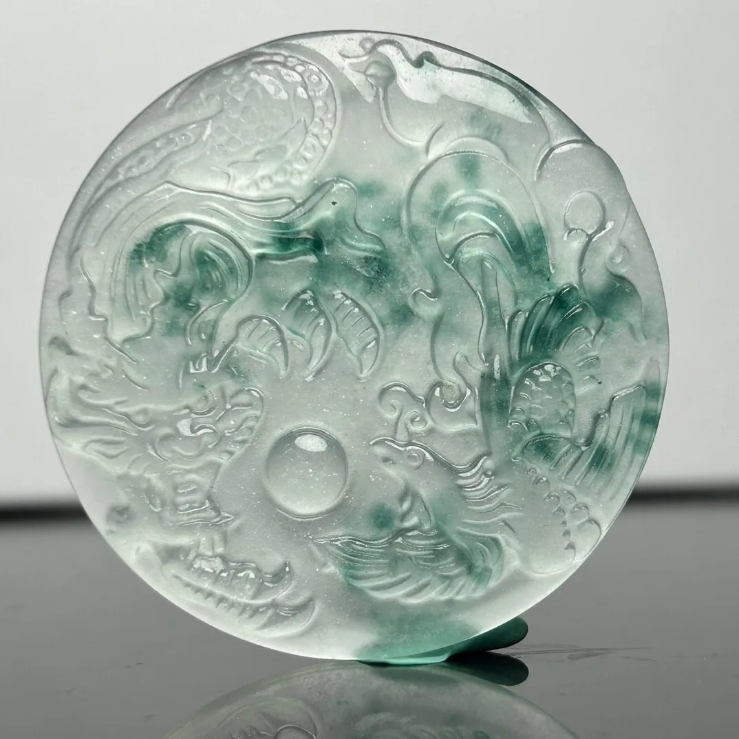 Certified Natural ice White jade Jadeite Carved Dragon&phoenix Pendant&Necklaces view 6