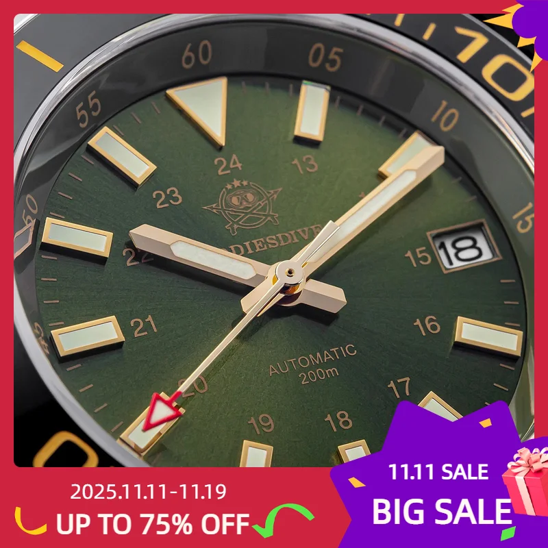 นาฬิกาข้อมือผู้ชาย ADDIESDIVE รุ่นใหม่ NH35A ระบบออโตเมติก กลไกจักรกล กระจกแซฟไฟร์ แสดงวันที่ เรืองแสง กันน้ำลึก 200 เมตร สีเขียว