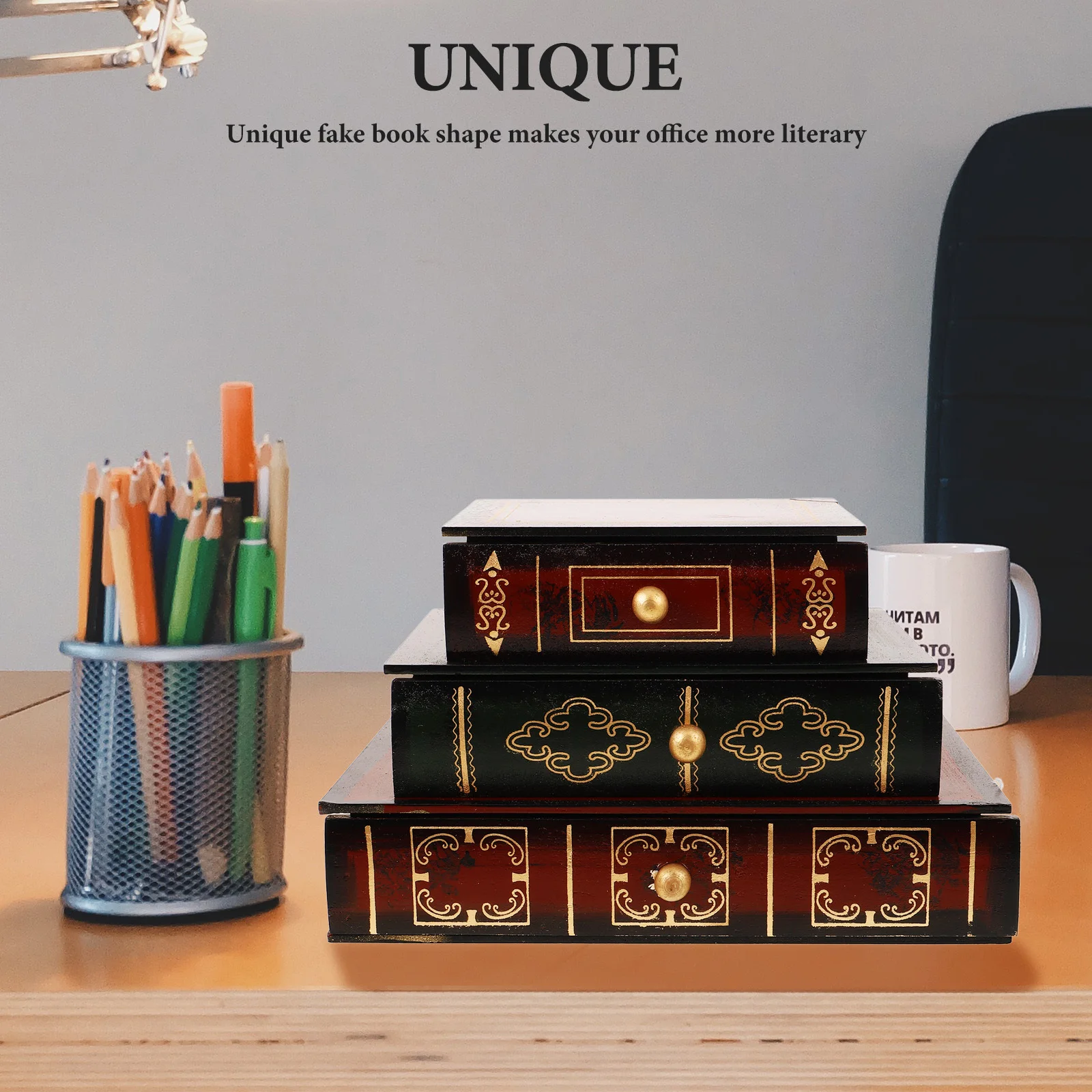 

Fake Book Box Wood Material Retro Style Decorative Storage Organizer for Home Office Bookshelf Vintage Faux Book Decor