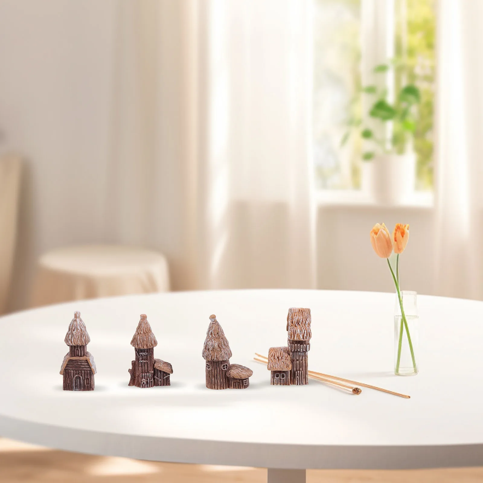 

4Pcs Castle Background Decor Tiny Houses Unique Shape Handmade Resin Fairy Gardens Ornament for Indoor Outdoor Space Decoration