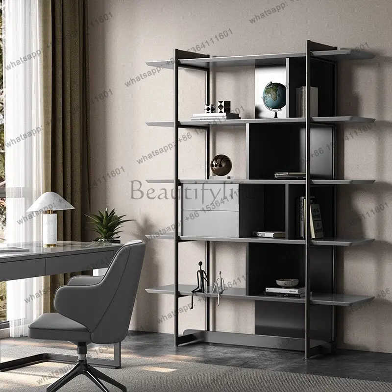 

yj19 Italian stainless steel bookshelf simple home wall office storage rack