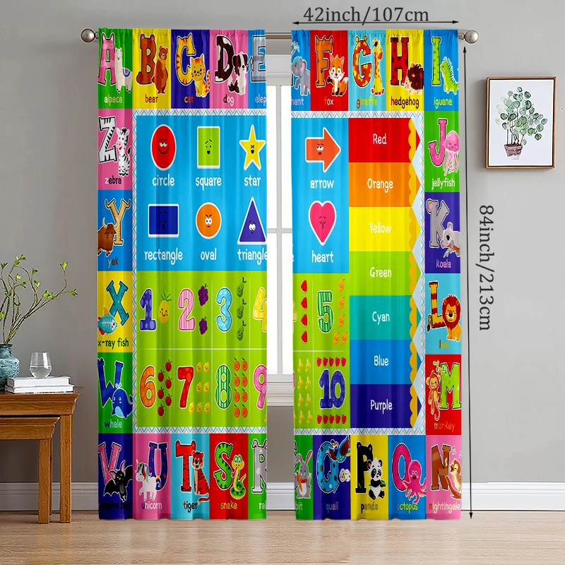 

2pcs Letter printed curtains, pole bag curtains, bedroom and living room, home decoration, room decoration