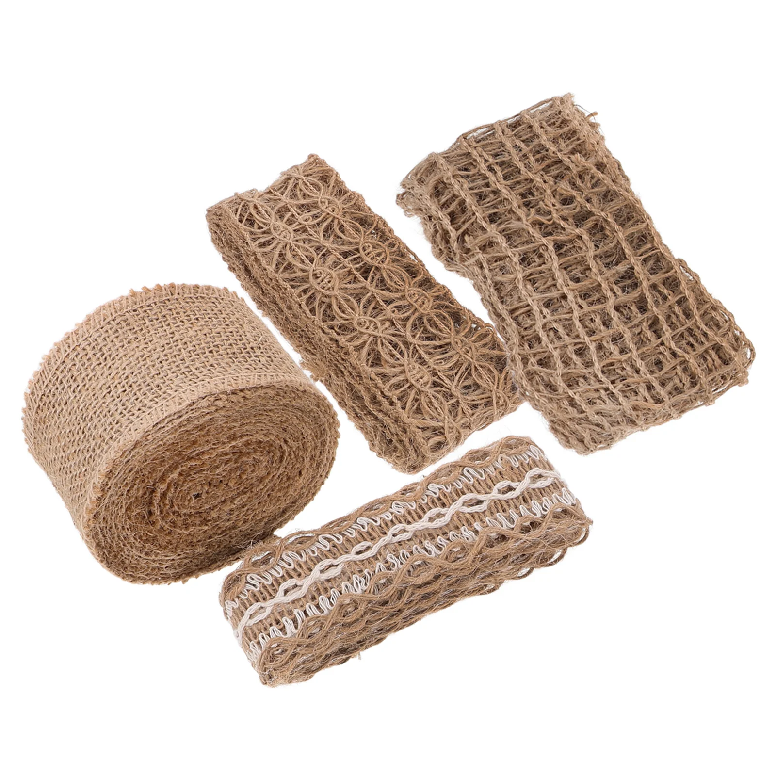 

4pcs 4 Rolls Retro Rope Ribbon Hollow Fringe Vintage Burlap Mesh Fabric for Present Wrapping Gift Boxes Bags Decor Craft