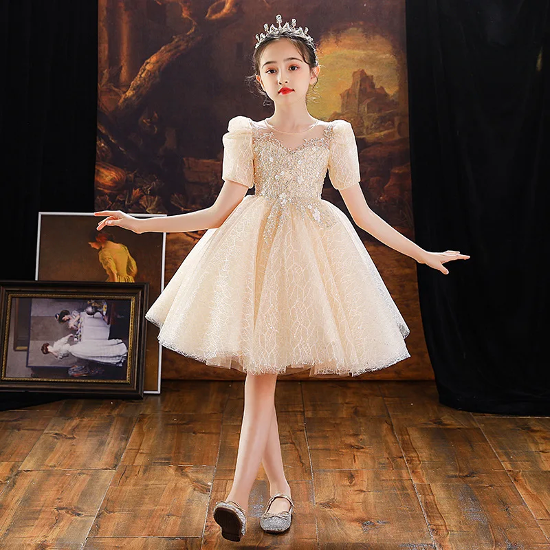 

Girl Piano Performance Dress Children Birthday Party Princess Robe Infant Sequins Pageant Prom Gown Flower Girl Wedding Dresses