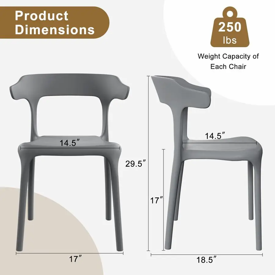 4 Pack Plastic Stacking Chairs, Stackable Dining Chairs for Kitchen Restaurant Patio, Portable Indoor Outdoor Use, No Assembly