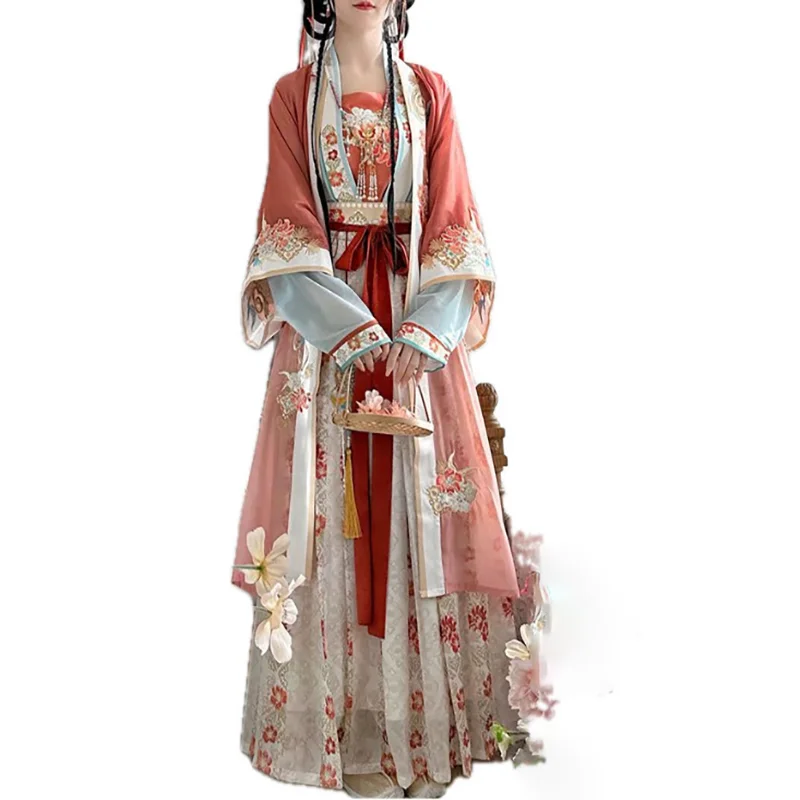 

Ancient Chinese Dress Women Traditional Embroidery Hanfu Female Fairy Cosplay Costume Red Pink 4pcs Sets Hanfu Dress For Women