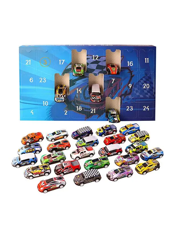 Christmas Advent Calendar Car Toys 24X Alloy Race Car Toys Christmas Countdown Calendar Decorative Advent Calendar