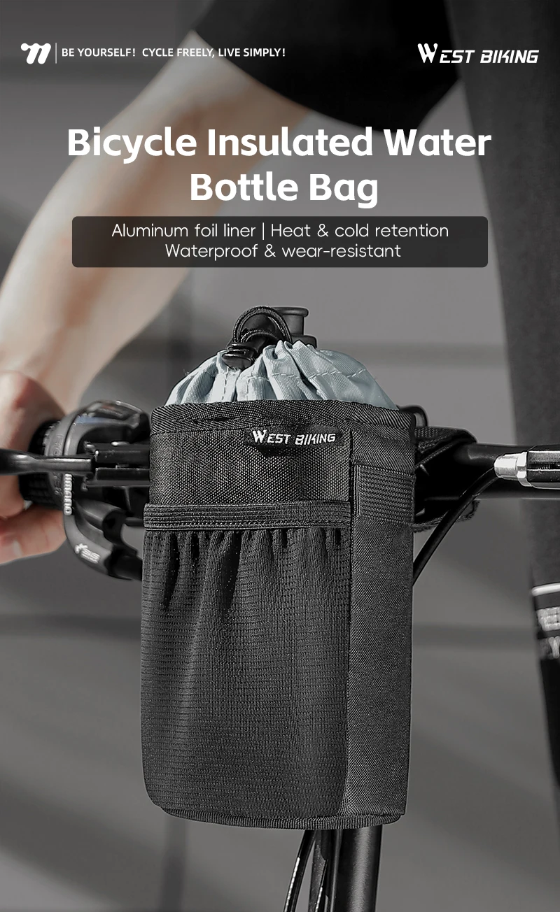 WEST BIKING Isolierte Fahrradflaschentasche Wasserabweisende Lenkertasche mit Seitentasche MTB Rennrad Aufbewahrungsorganizer – Detail 1