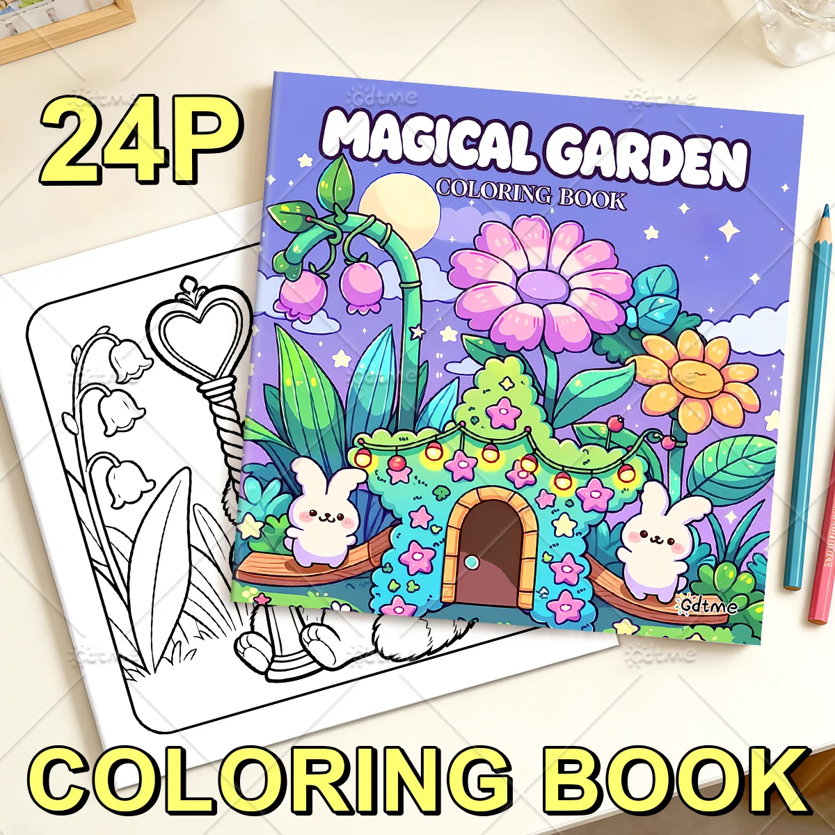 MAGICAL GARDEN Malbuch für Erwachsene, 24 Seiten, kräftige, einfache Muster, Stressabbau, Entspannung, DIY-Kunst, Zeichnen, Malen, Hobbybuch – Detail 1