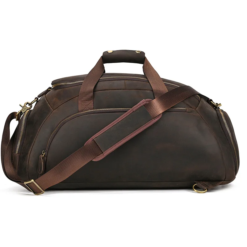 

Vintage Crazy Horse Leather Travel Bag Men's Leather Large Capacity Backpack Casual Hand Luggage Bag Sports Fitness Bag