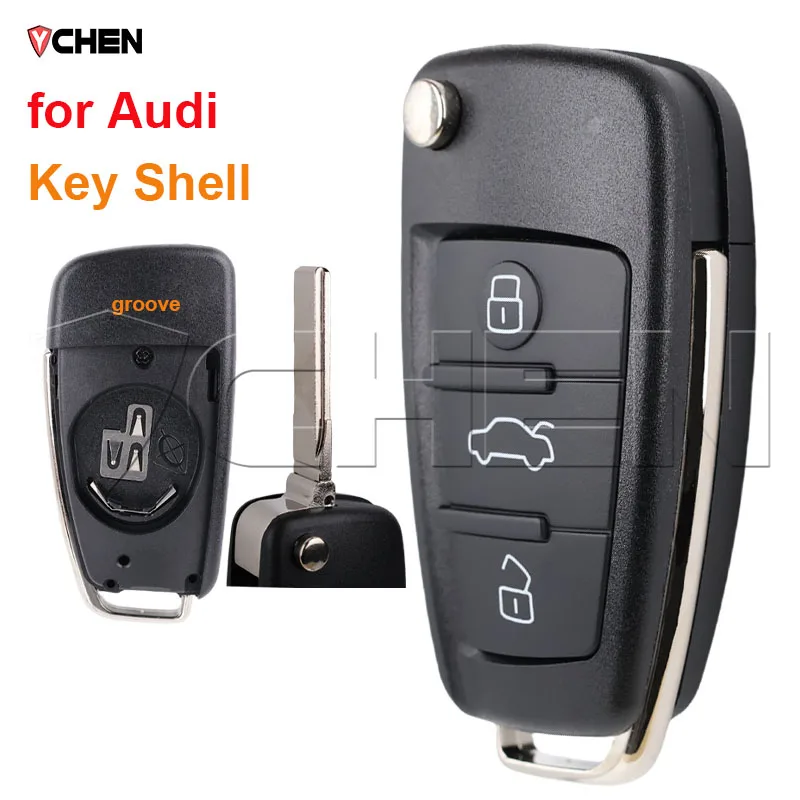 

Smart Folding Key Housing For Audi Q7 B7 Q3 A3 TT A2 A8 A6 A6L A4 S5 C5 C6 B6 3 Buttons Remote Flip Car Key Case Shell Cover Fob