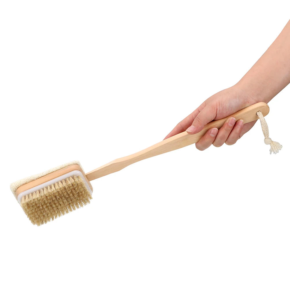 Body Back Cleaning Brush Skin Cuticle Grease Remove Massage Shower Loofah Bristle Both Side Bath Brush Wooden Handle