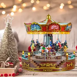 12inch Christmas Carousel Music Box with Lights Rotating Turn Horse Shaped Musical Box for Home Holiday Xmas Ornament US Adapter