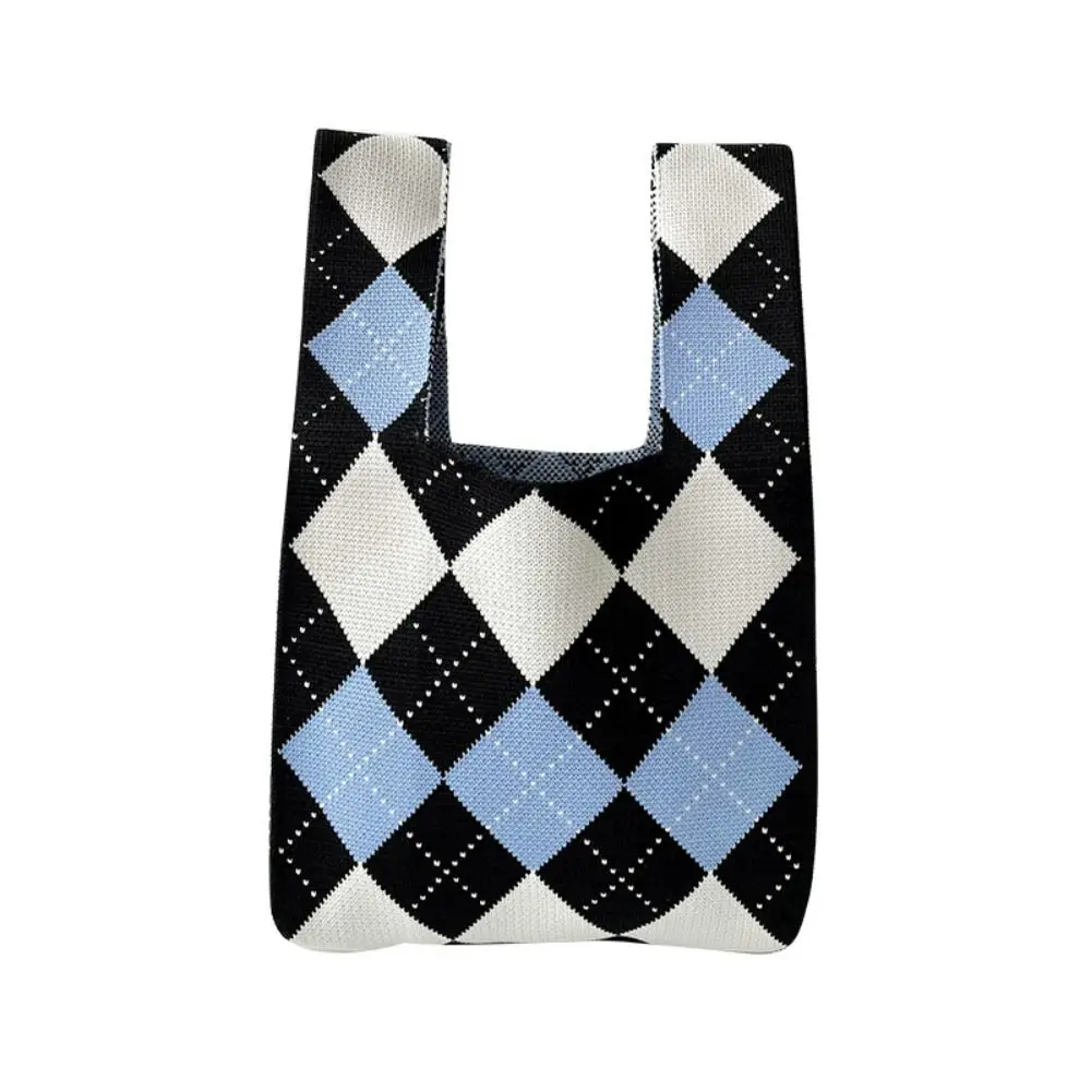 Große Kapazität gestrickte Handtasche Rhombus Plaid Geldbörse Brieftaschen Mini Knoten Handgelenk Tasche koreanischen Stil Kosmetik tasche Frauen Umhängetasche