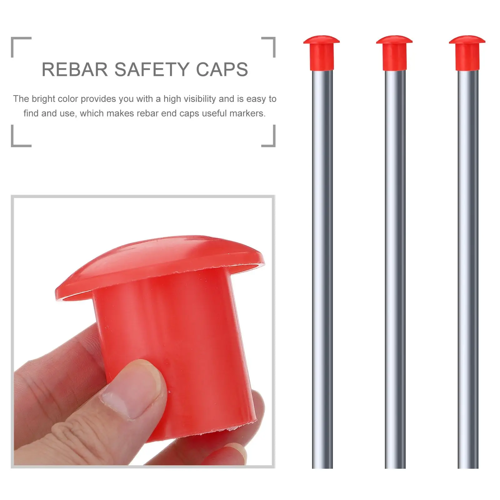 30Pcs Durable High Grade Plastic Rebar Safety Caps Strong Compression Wear Resistant Steel Bar Protective Covers Bright Red