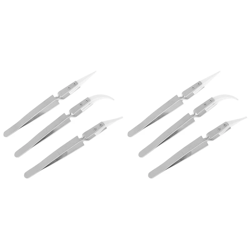 A40T 6 Pack Antistatic  Tweezers Tweezers Inverted Tweezers Precision Heat Resistant Tweezers