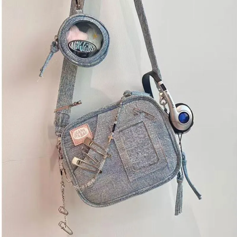 New Trendy Ita Bag 2024 All Match Transparent Denim Crossbody Bags for Women Fashion Chains Canvas Shoulder Bag Bolso Mujer