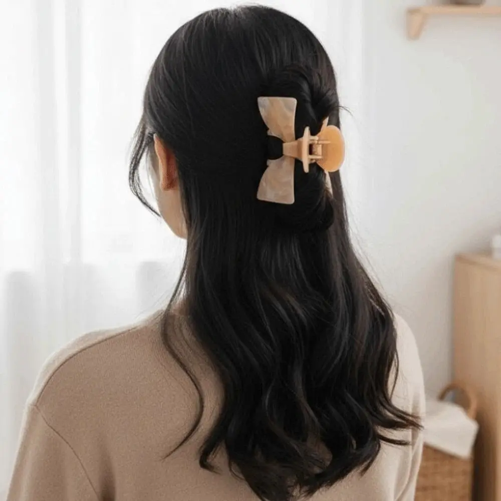 

Waterproof Bownot Shark Clip Korean Style Sweet Acetic Acid Hair Claw Headwear Versatile Contrasting Colors Bow Hairgrips Girls