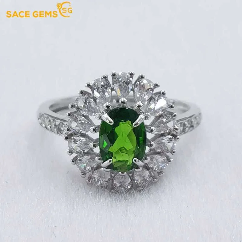 

SACE GEMS New Arrival Trend 925 Sterling Silver Diopside Gemstone Rings for Women Engagement Cocktail Party Fine Jewelry Gift