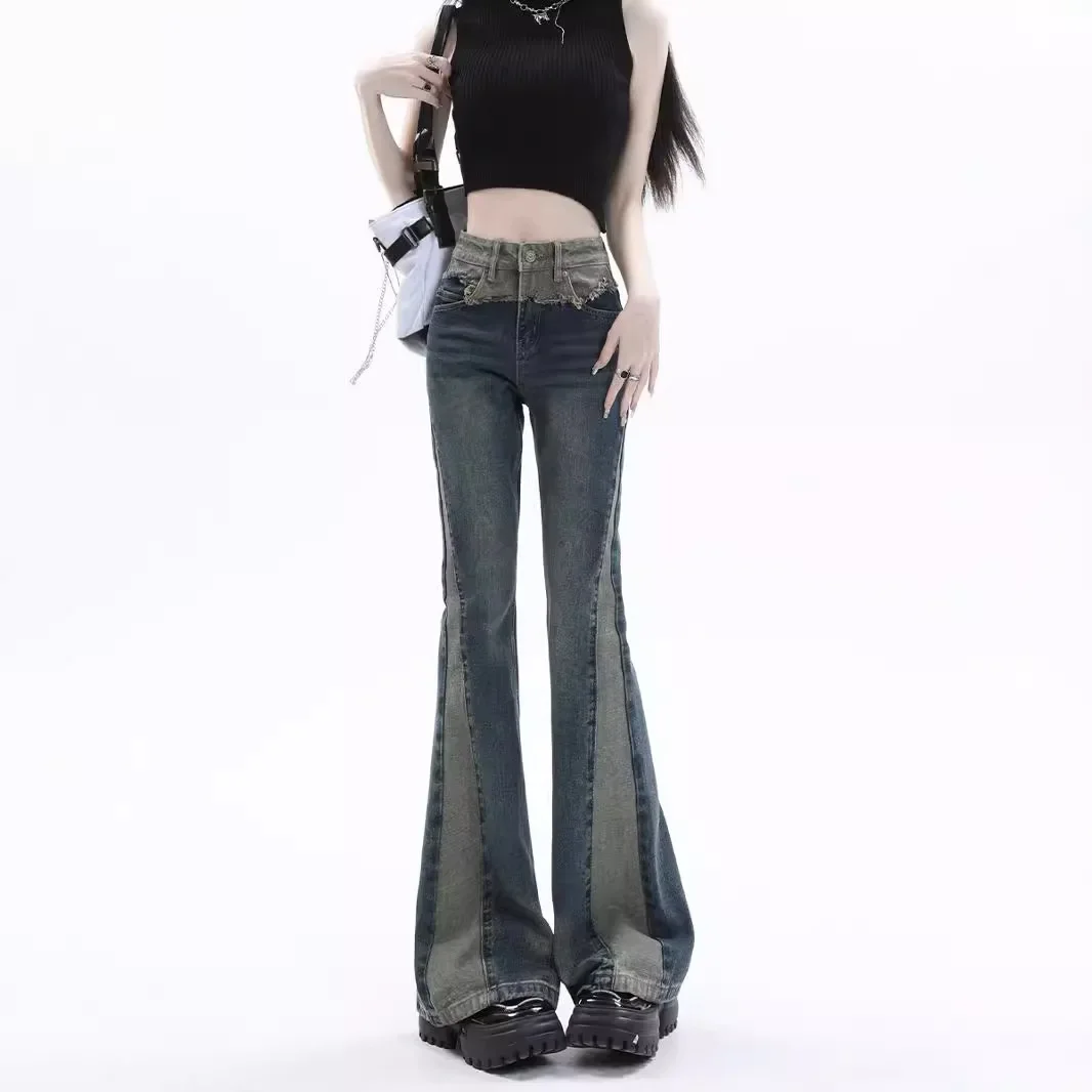 

High Waisted Patchwork Micro Flared Jeans For Women's New Retro Design, Floor Length Pants