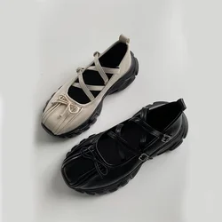 Summer Chunky Women Sports Shoes Fashion Shallow Butterfly-knot Platform Flat Shoes Ladies Casual Outdoor Mary Jane Shoes 2023