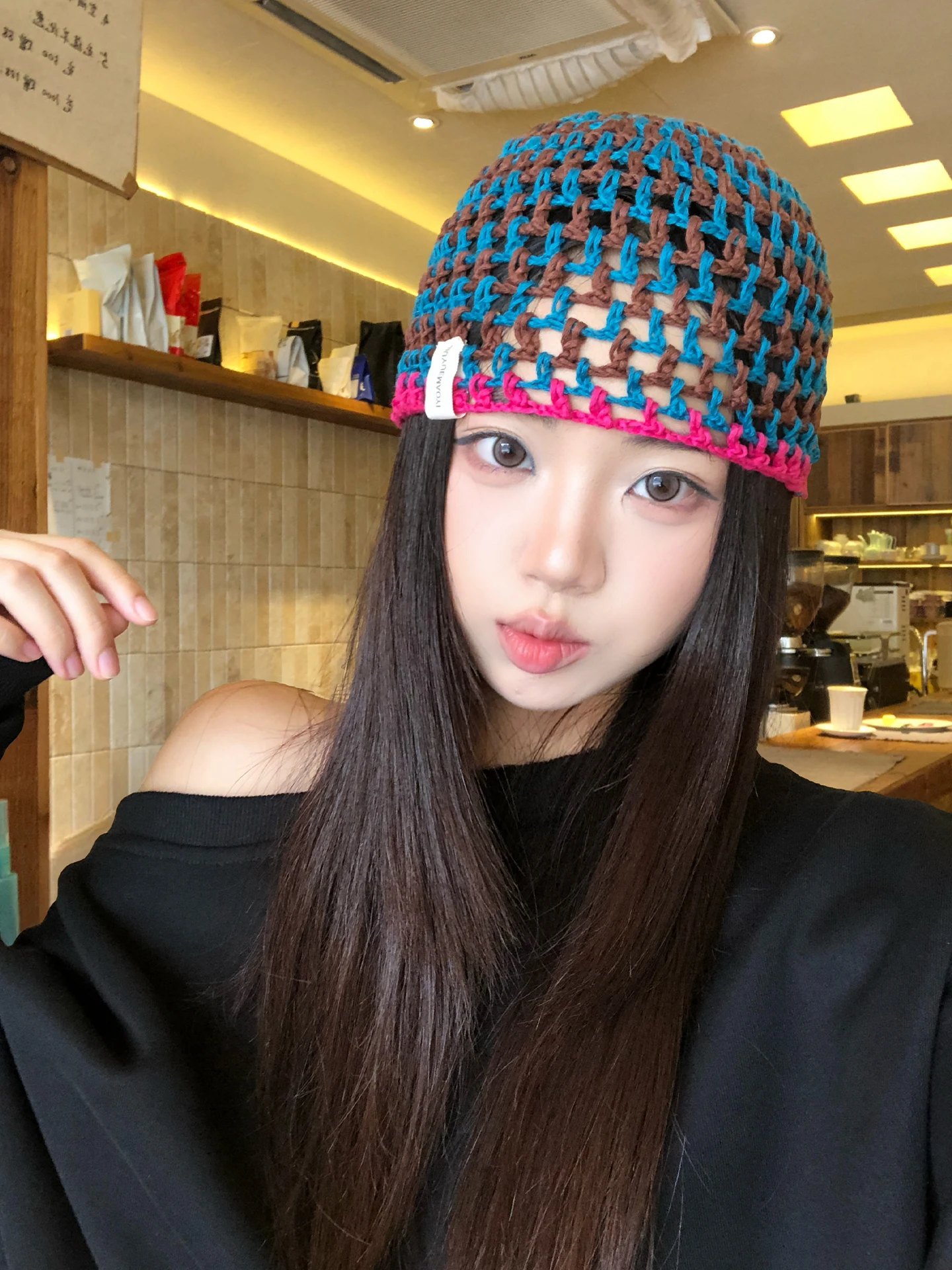 Korean Style Dopaamine Knitted Head Cover Women Summer Hollow out Breathable Fashionable Versatile Face Slimming Overhead Hat