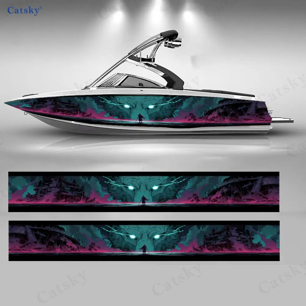 Giant Wolf Wasteland Walker Boat Sticker, PVC Waterproof Durable Vinyl Wrap Decals for Fishing Boats, Durable and Stylish Design