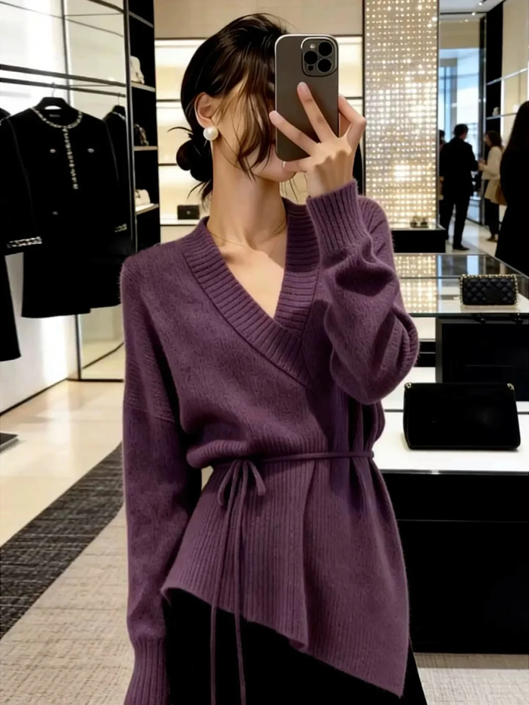 

Свободный корейский вязаный свитер больших размеров с V-образным вырезом, асимметричная верхняя одежда для женщин, повседневный топ с длинными рукавами для осени и зимы