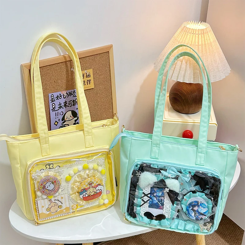 Large Capacity Waterproof Nylon Ita Tote Bag Japanese Cute College Girls Ita Shoulder Bags Pin Display Itabag Handbag Bookbag