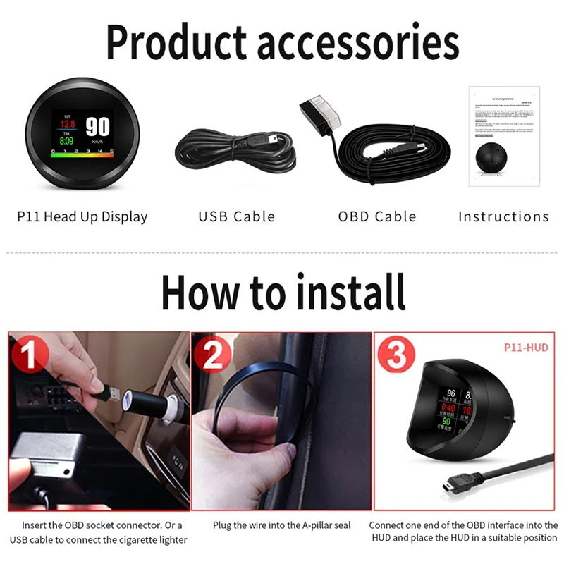 Universal HUD OBD+GPS Car Head Up Display LED Windscreen Projector OBD Scanner Speed Warning Alarm Diagnostic Tool