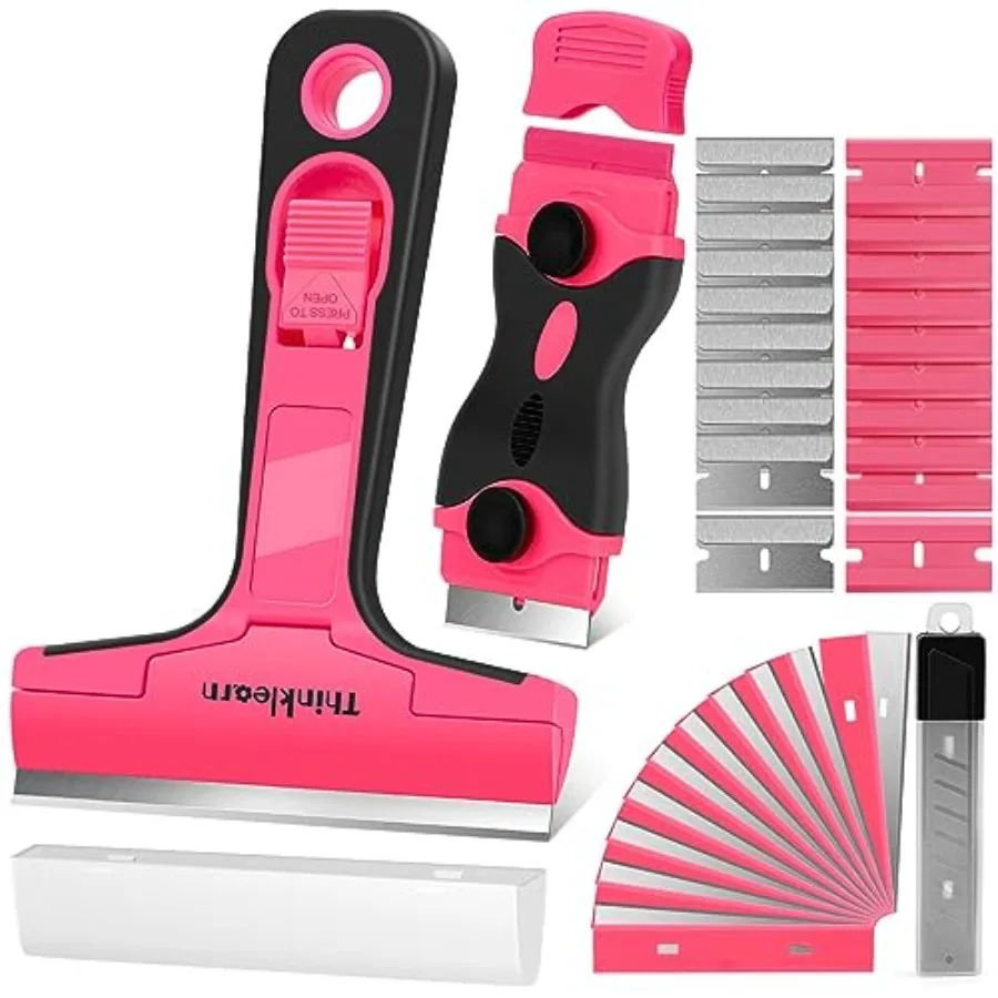 

Razor Blade Scraper Tool, 2Pcs Pink Razor Scraper with 40Pcs Replacement Blades, Glass Scraper for Removing Decals, Tint, Stick