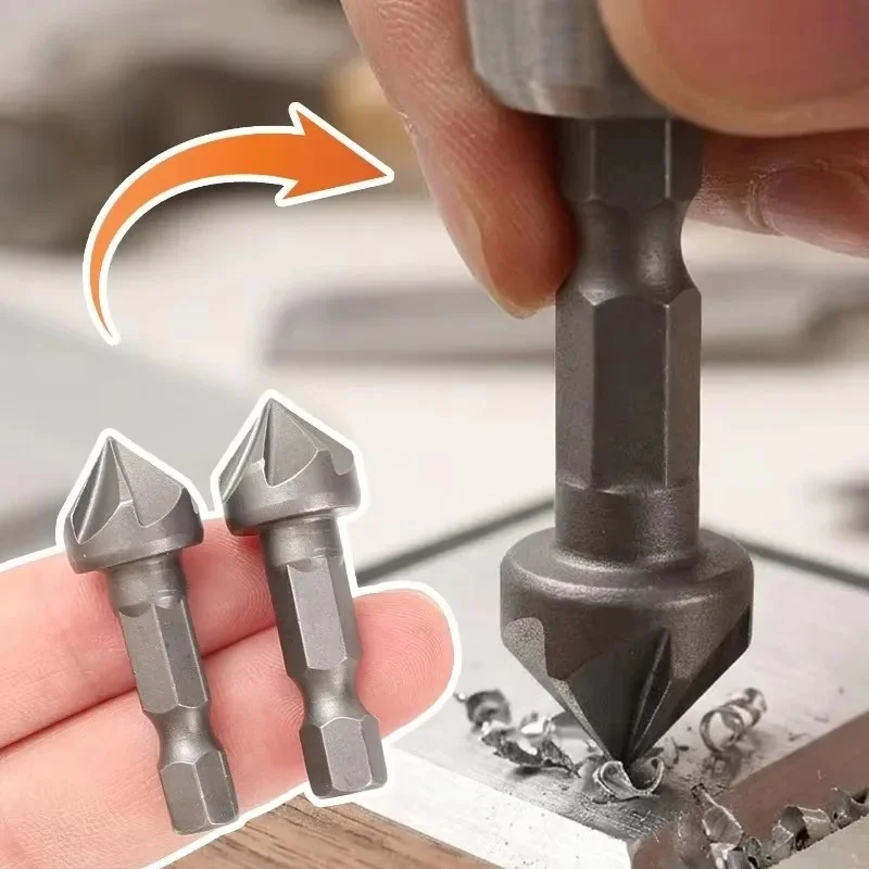 2/6/12pcs Hexagonal Shank Six Blades Countersunk Drill Carbon Steel Woodworking Hole Opener Spot Facer Deburring Drill Bit Set