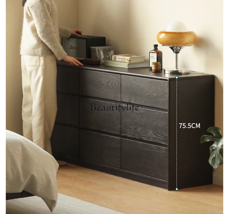 Solid wood nine-chest chest oak bedroom storage modern simple chest of drawers black