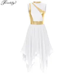 Womens Modern Lyrical Dance Dress Church Choir Waltz Ballroom Performance Costume Sleeveless Irregular Hem Dresses Dancewear