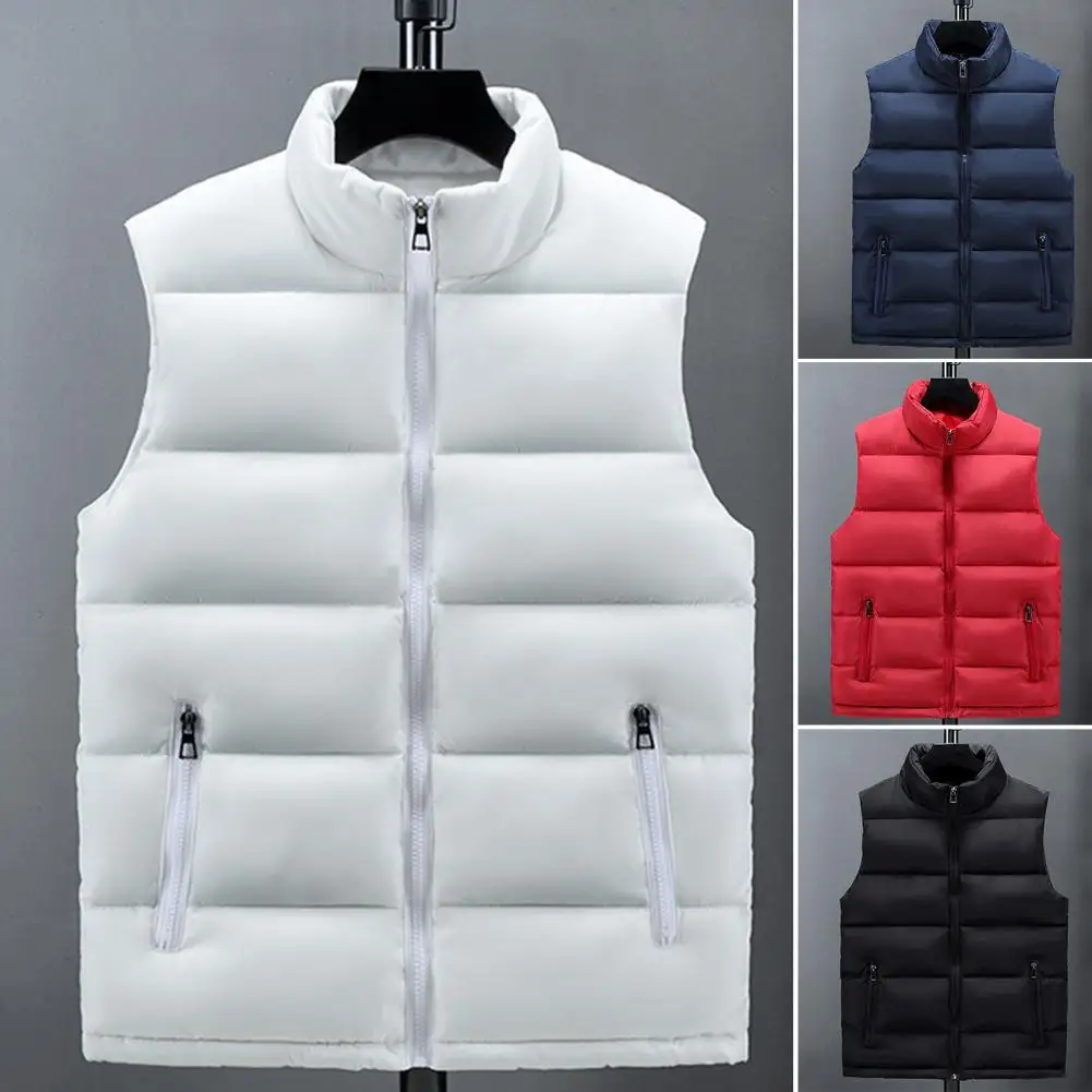 Stylish Vest Coat Male Sleeveless Jacket Solid  Color Washable Slim Fit Vest  Zipper