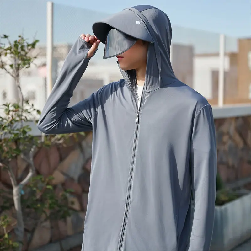 (L-3XL)Anti-UV Removable Hat Brim+Lens Camping Hiking Fishing Jacket Men Teens Cycling Running Sun-Protective Sport Coat