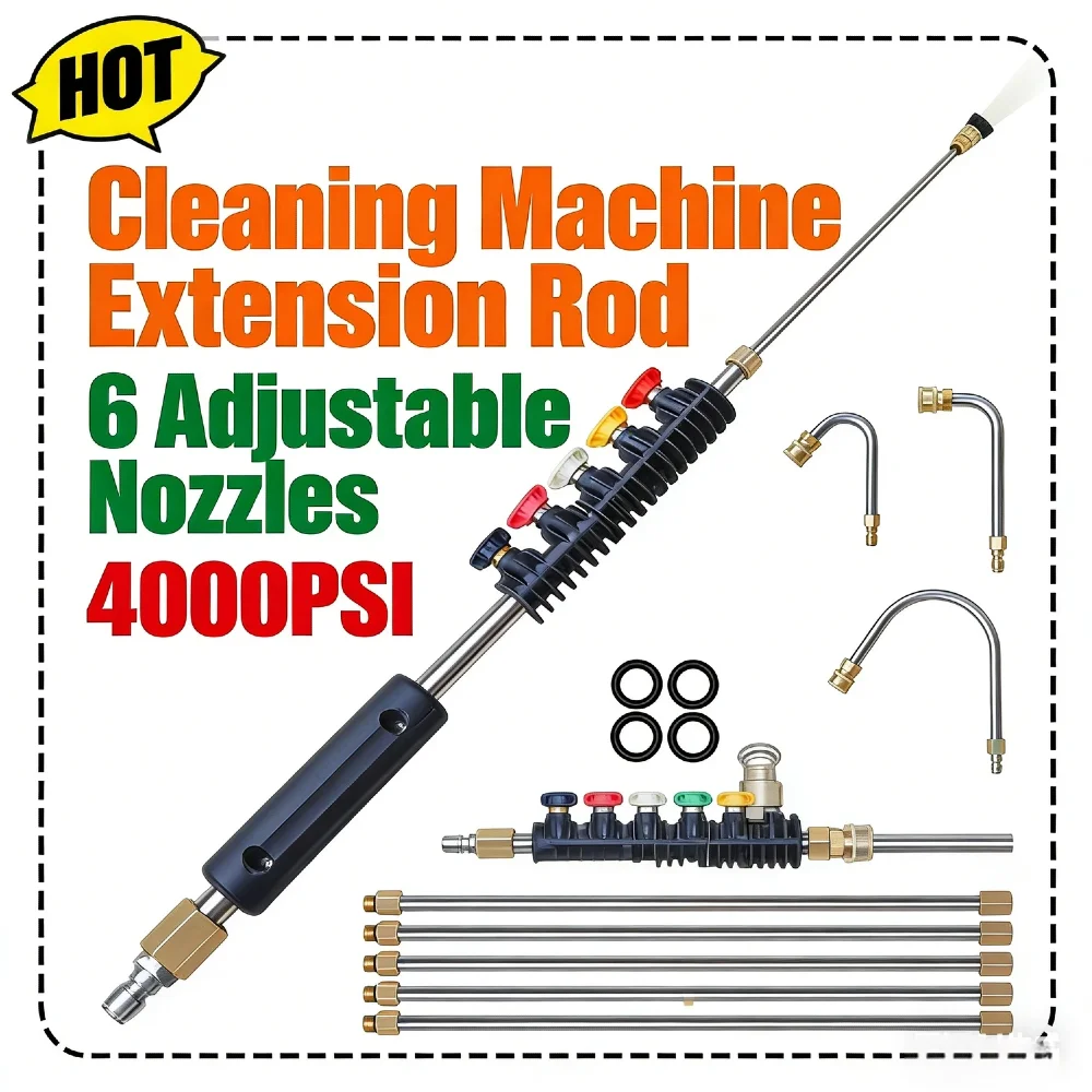 

10Pcs 4000PSI High Pressure Washer Wand Kit 9.5FT Extender 6 Adjustable Spray Nozzles 45°/90° Bend Rod 1/4 Quick Connect Car Cle