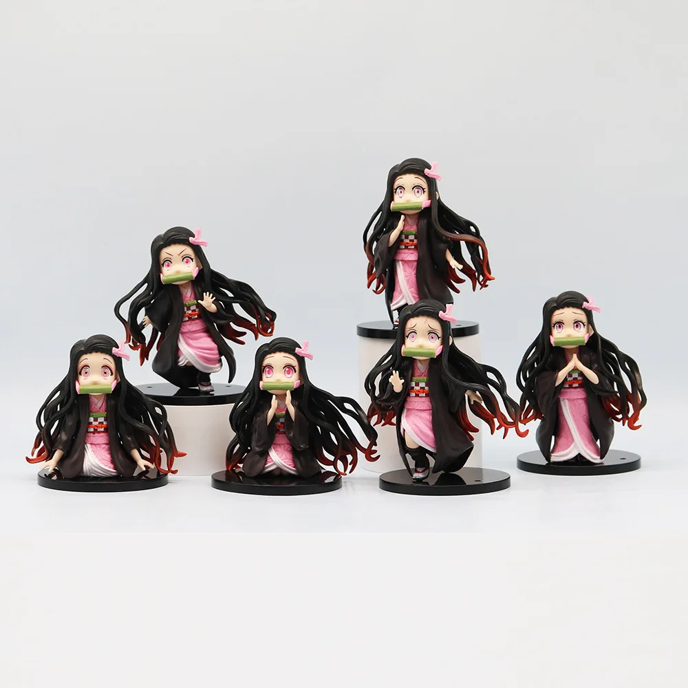 6pcs/set Anime Demon Slayer Nezuko Q version Action Figure PVC Model statue Toys doll Desk Decor car ornament Collectible Gifts