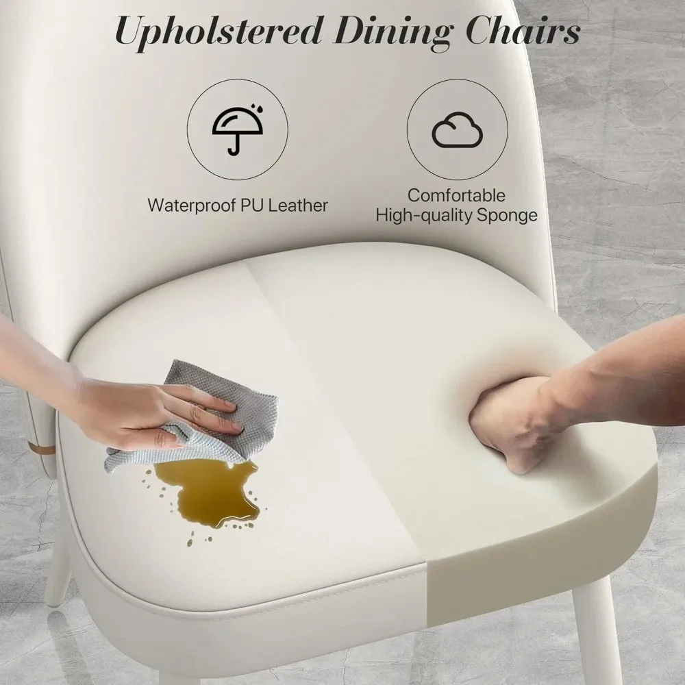 Set di 2 sedie da pranzo moderne in pelle PU, sedie da cucina imbottite, sedie laterali senza braccioli con schienale curvo e metallo bianco Le