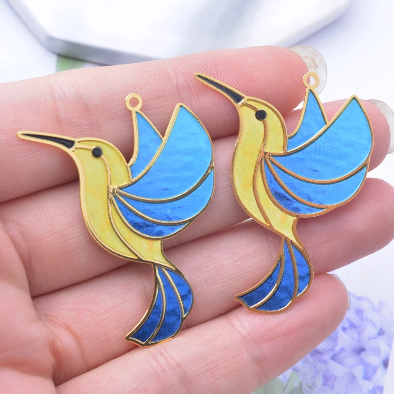 6 Stück AD3349 Neues Design Messing Vergoldete Bunte Kolibri-Anhänger Bemalte Niedliche Tieranhänger Schmuck Ohrring-Zubehör – Detail 6