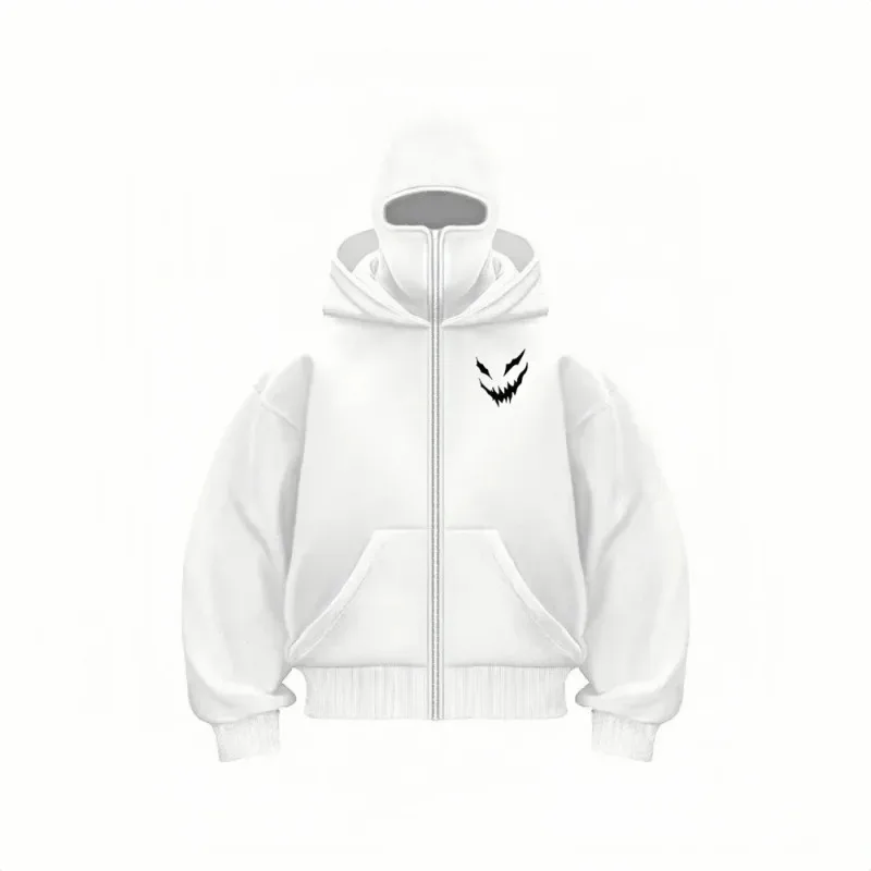 Sudadera con capucha urbana con cremallera y pasamontañas con máscara de doble capa, sudadera holgada unisex, cálida para otoño e invierno, ropa de calle informal diaria