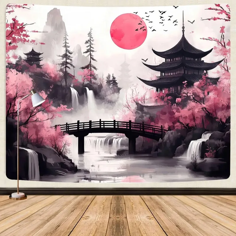 

Red Black Forest Tapestry Anime Mountain Tree Sun Beautiful Tapestry Wall Hanging Living Room University Dormitory Decoration