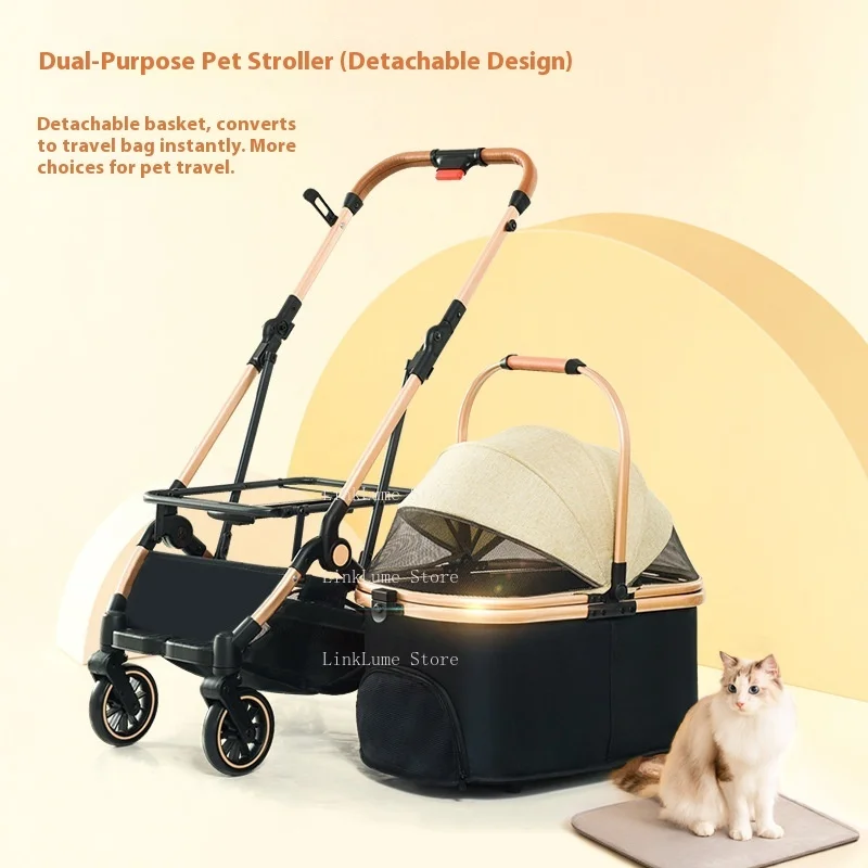 Lightweight Luxury Teddy Dou Four Wheel Dog Cat Pet Car Small Dog Separable One Click Folding Durable Adjustable 15kg Pet Car