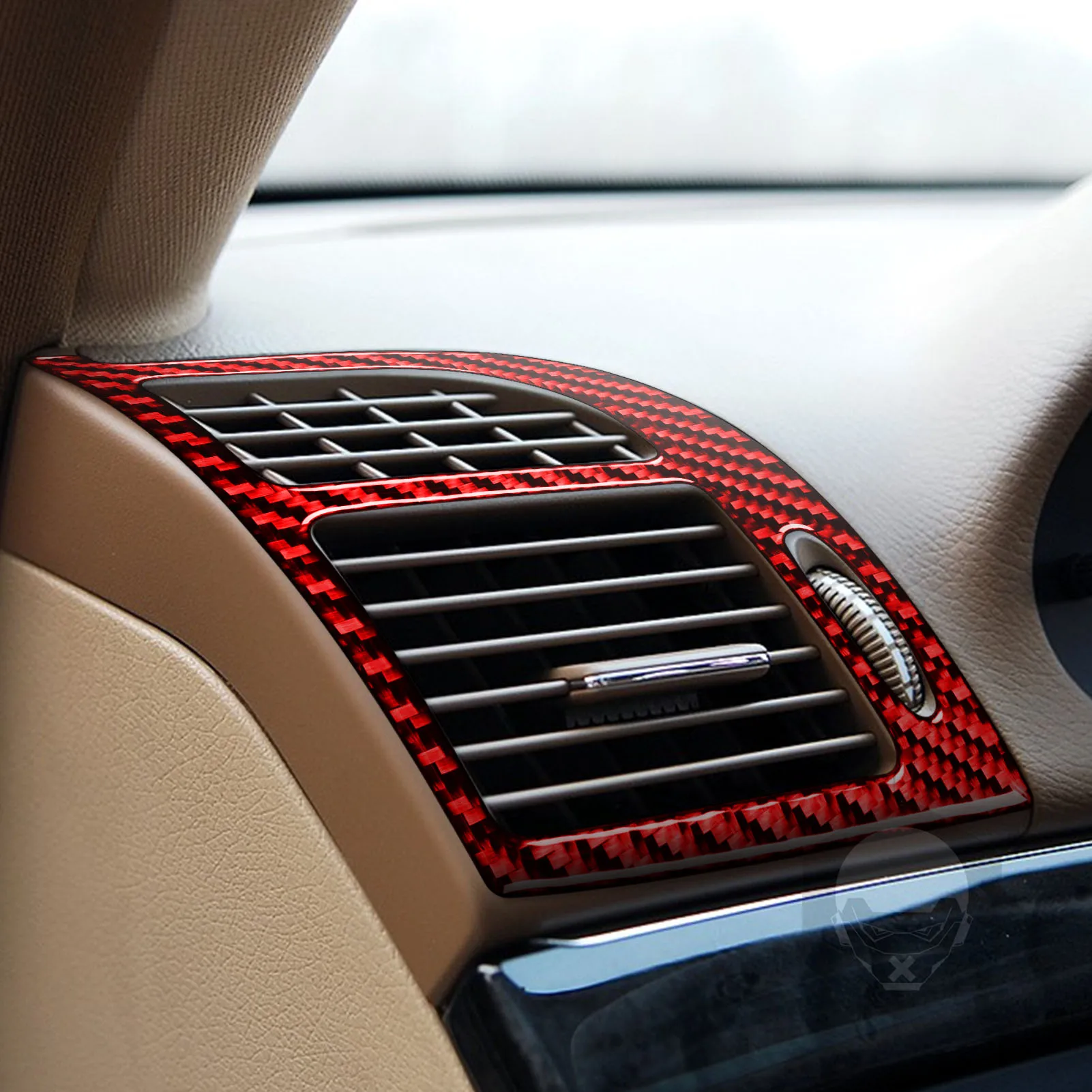 For Benz E-Class W211 2003-2009 Dashboard air vent trim Red Real Soft Carbon Fiber Car Interior Accessories Decoration Stickers 3