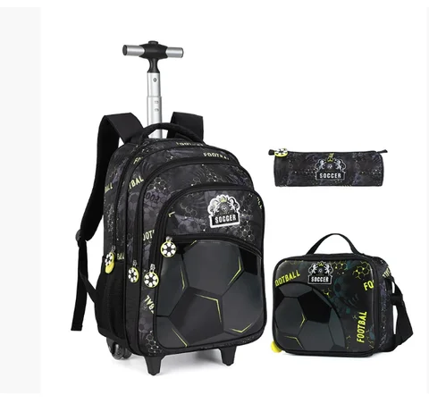 Boys Rolling Bags School Rolling Backpack with Wheels for Boys Football School Wheeled Backpack Set Kids Travel Luggage Bags