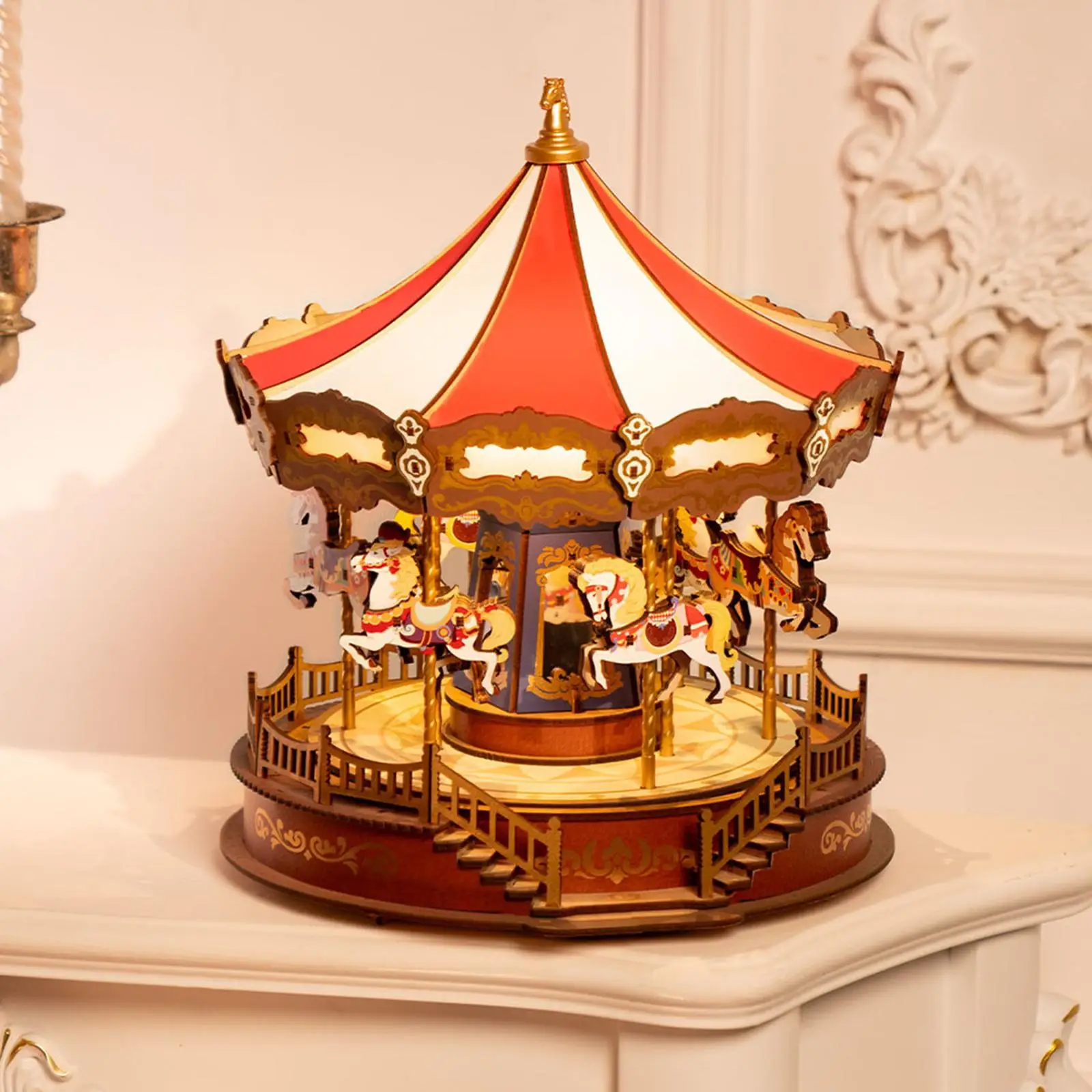Christmas Gift Carousel Music Box Collectible Multifunctional Ornament Decorative Rotating Music Box Clockwork for Girls Women